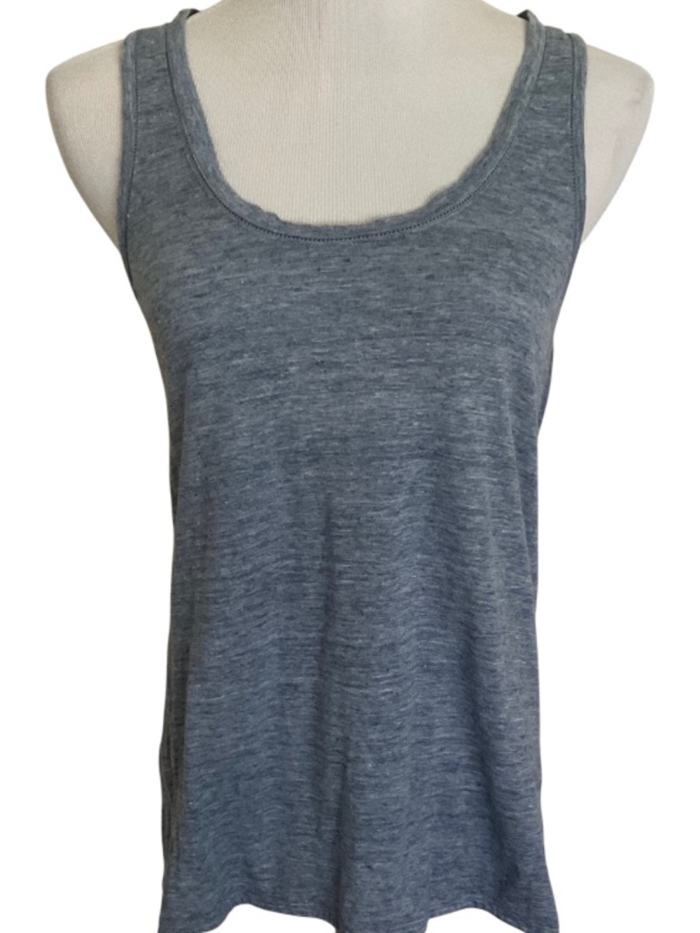 Ann Taylor Chambray Blue Linen Scoop Neck Tank Medium